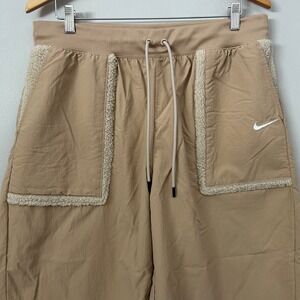 Nike Pants Womens XL Tan Essential Woven High-Waist Curve Nylon Fleece Joggers